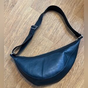 Zara Black Faux Leather Crescent Crossbody Bag
